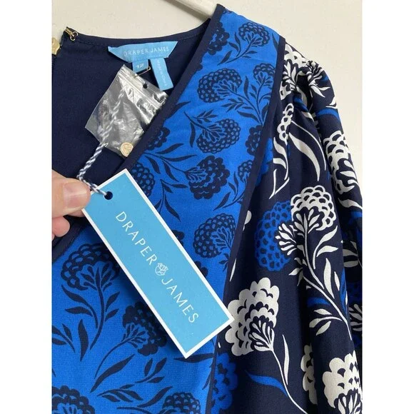 NEW Draper James Silk Midi Dress 12  Mixed Print Floral Blue - Picture 9 of 13
